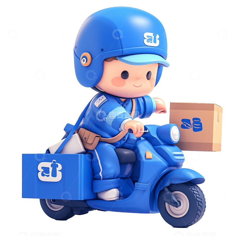 高清大图下载【趣麦麦图】卡通Q版蓝色外卖员