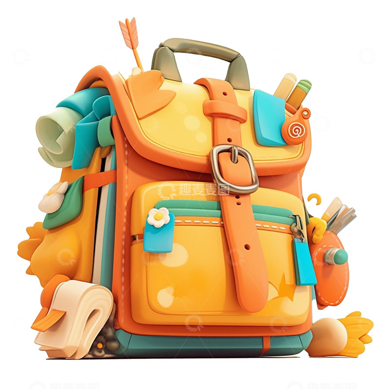 高清大图下载【趣麦麦图】3D立体卡通黄色书包