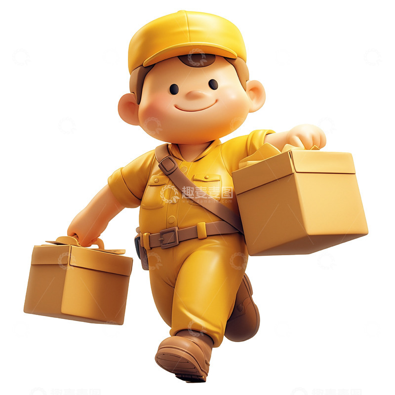 高清大图下载【趣麦麦图】卡通粘土风黄色快递员