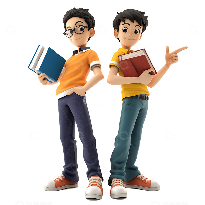 3D卡通学习书本男孩人物