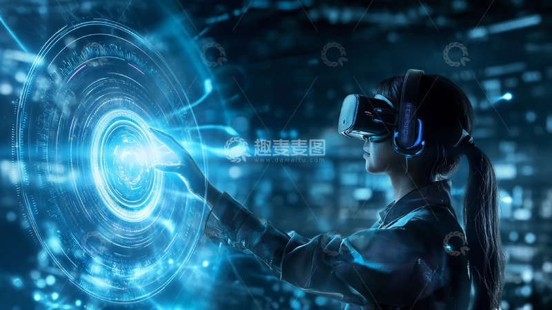 高清大图下载【趣麦麦图】vr商务科技光效眼镜蓝色场景