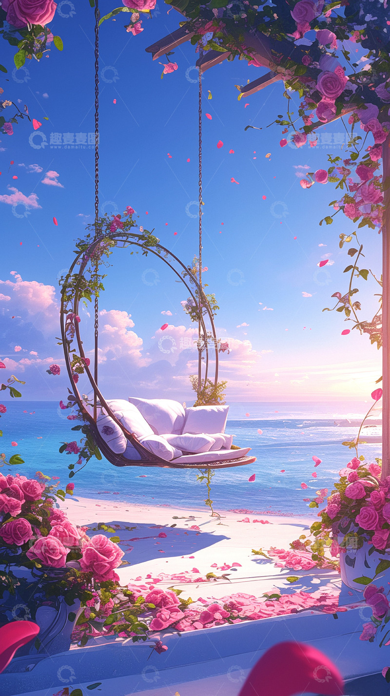 高清大图下载【趣麦麦图】浪漫鲜花海边沙滩