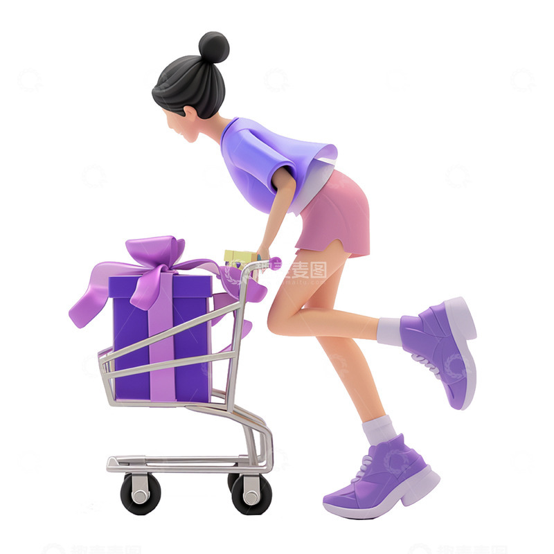 高清大图下载【趣麦麦图】卡通3D紫色购物人物