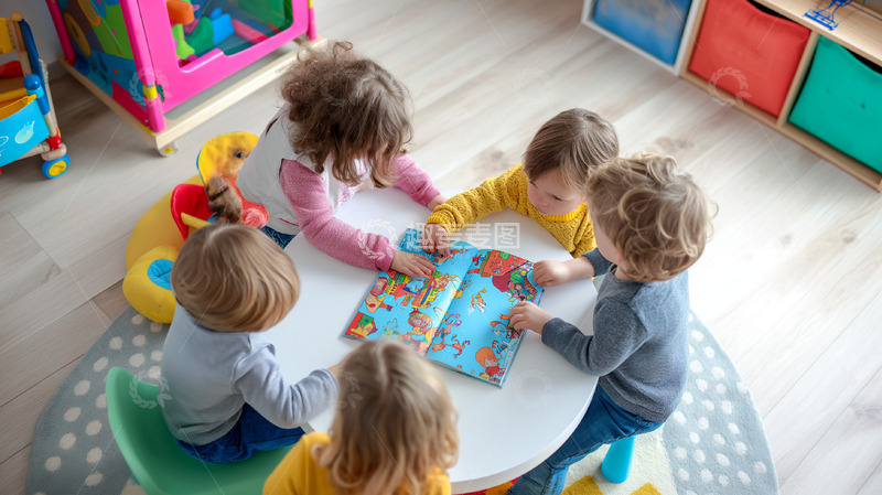 高清大图下载【趣麦麦图】几个小朋友在看故事书