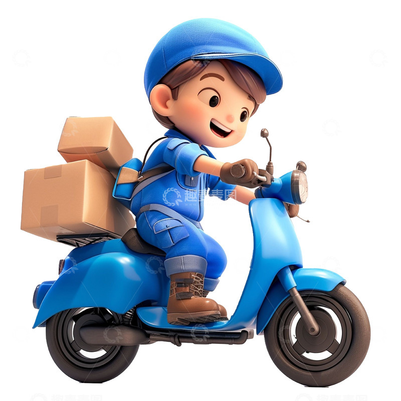 高清大图下载【趣麦麦图】蓝色电动车送快递人物
