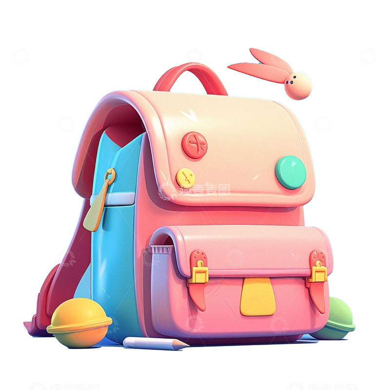 高清大图下载【趣麦麦图】卡通3D立体粉色书包