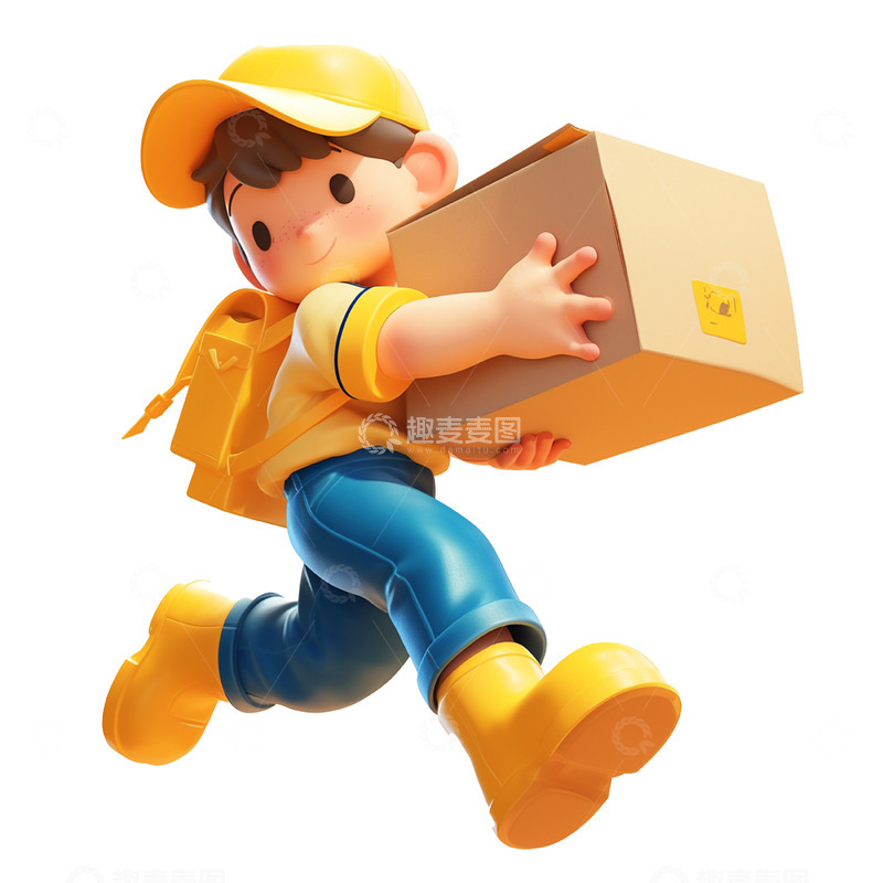 高清大图下载【趣麦麦图】卡通帽子纸箱男孩