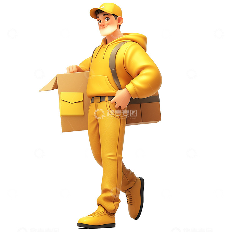 高清大图下载【趣麦麦图】卡通立体黄色快递人物