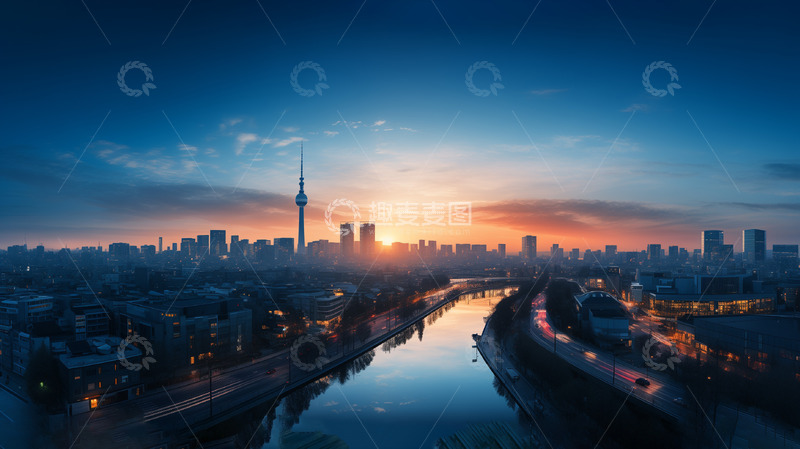 高清大图下载【趣麦麦图】城市落日建筑高楼唯美场景