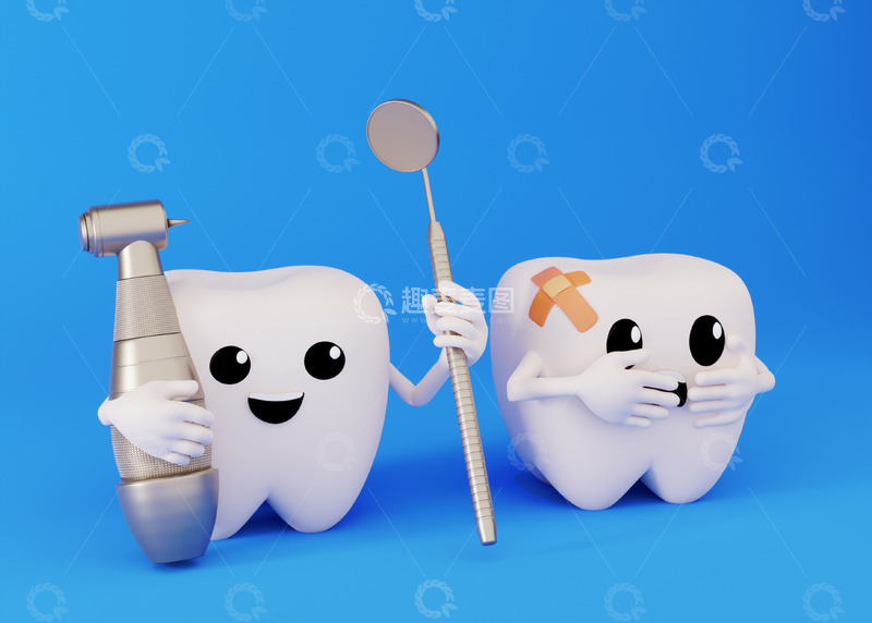 高清大图下载【趣麦麦图】拿着牙科钻和口腔镜的牙齿
