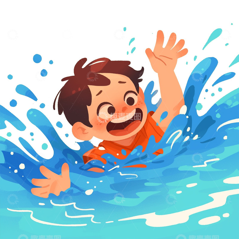 高清大图下载【趣麦麦图】暑期防溺水求救男孩人物