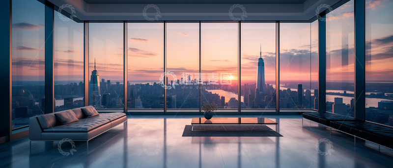 日落城市建筑高楼景观