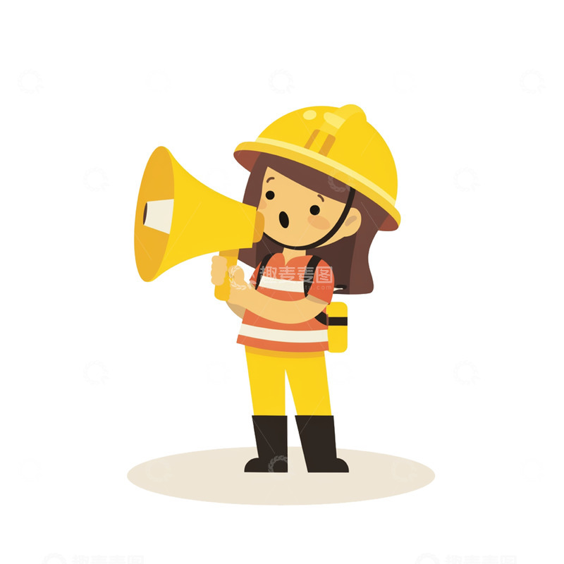 高清大图下载【趣麦麦图】卡通喇叭安全生产工人