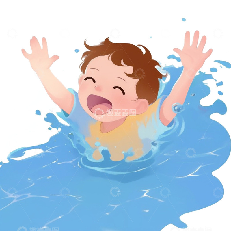 高清大图下载【趣麦麦图】暑期卡通预防溺水求救人物