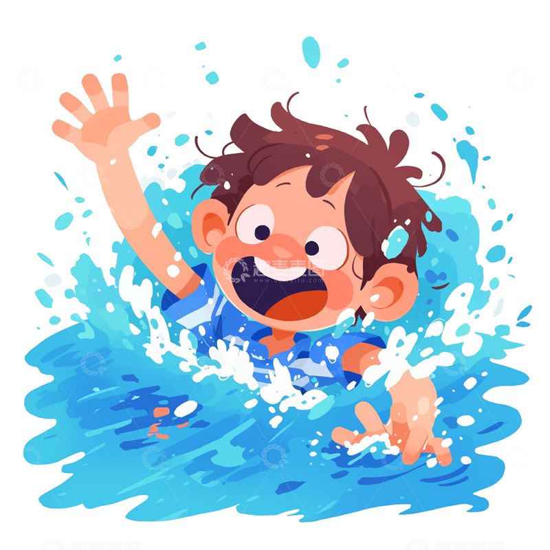 高清大图下载【趣麦麦图】暑期防溺水卡通求救人物