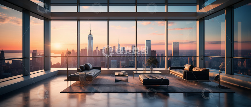 高清大图下载【趣麦麦图】落日下的城市建筑高楼