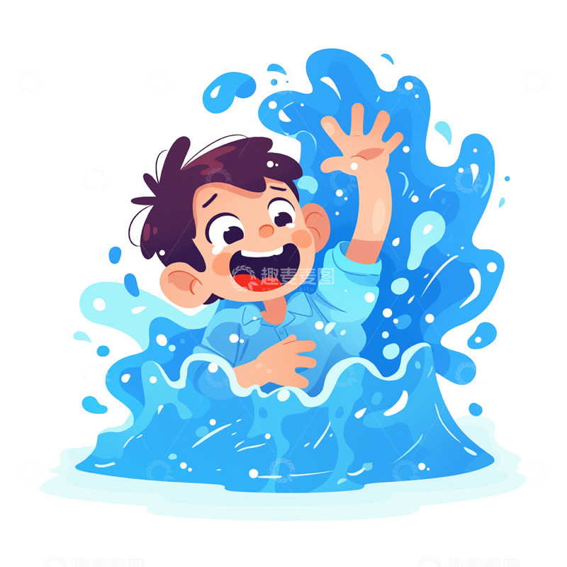 高清大图下载【趣麦麦图】卡通游泳求救预防溺水人物
