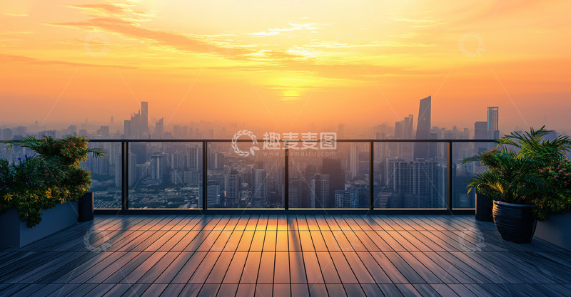 高清大图下载【趣麦麦图】日落晚霞城市高楼建筑摄影