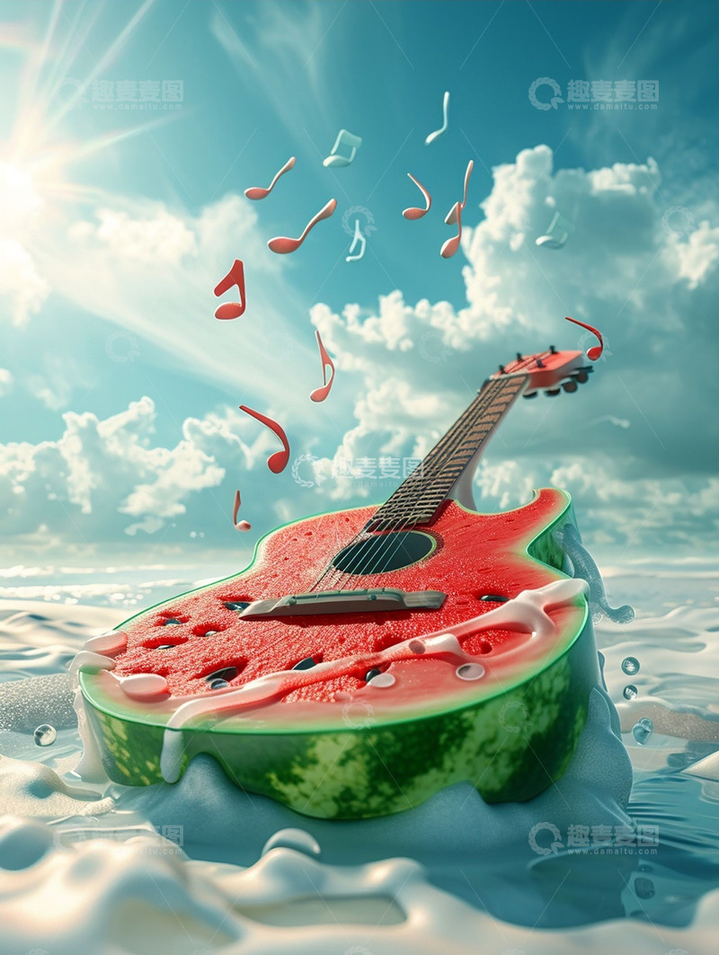 高清大图下载【趣麦麦图】阳光海浪创意西瓜背景