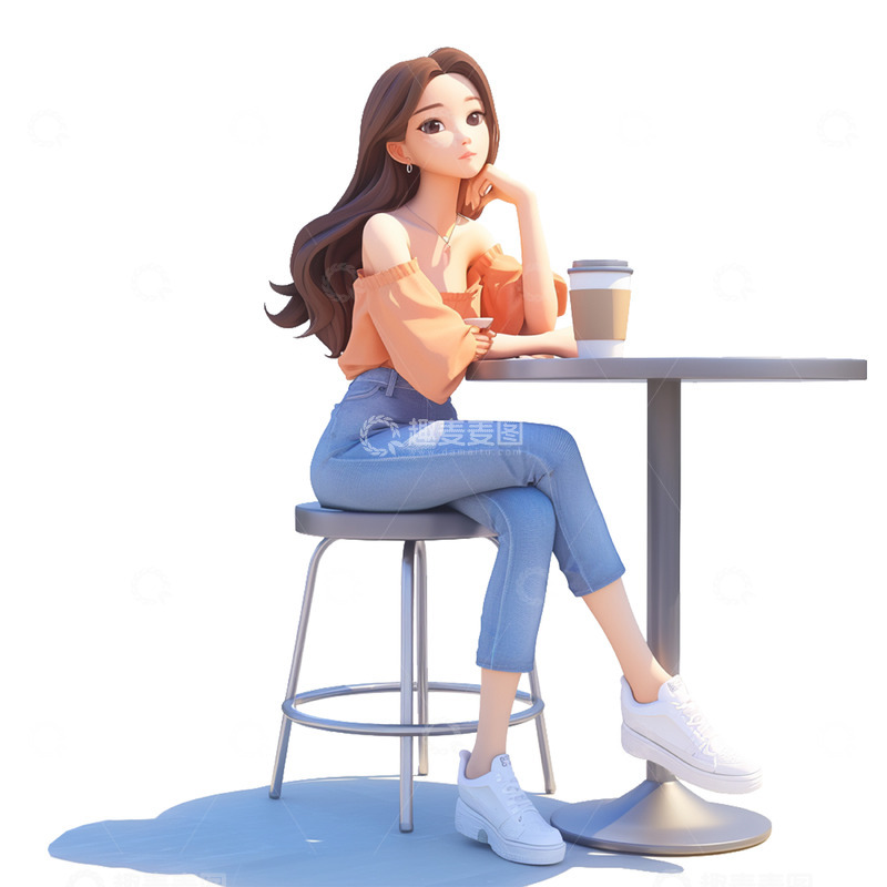 高清大图下载【趣麦麦图】卡通3D咖啡女孩