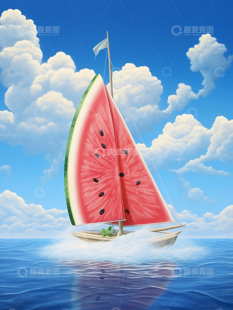高清大图下载【趣麦麦图】夏天创意帆船西瓜