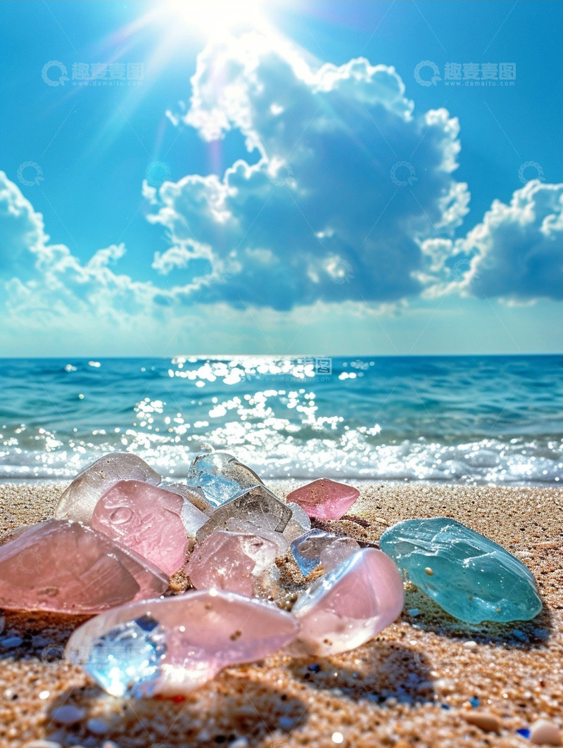高清大图下载【趣麦麦图】夏日阳光彩石沙滩