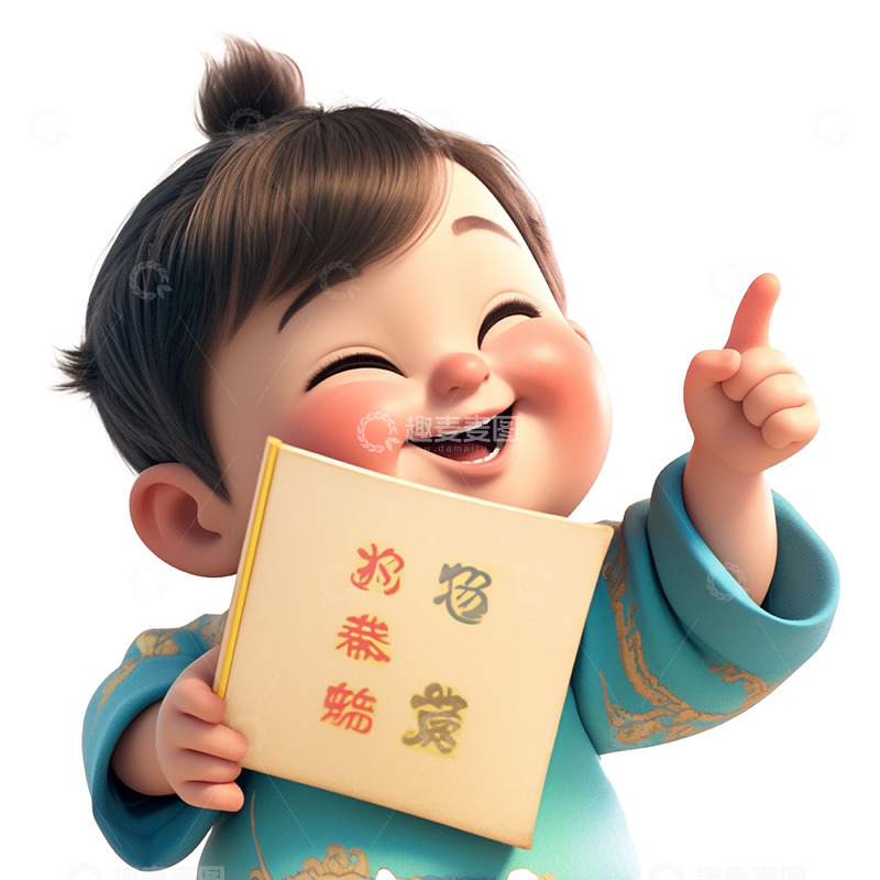 高清大图下载【趣麦麦图】一个拿着书本的3D小孩
