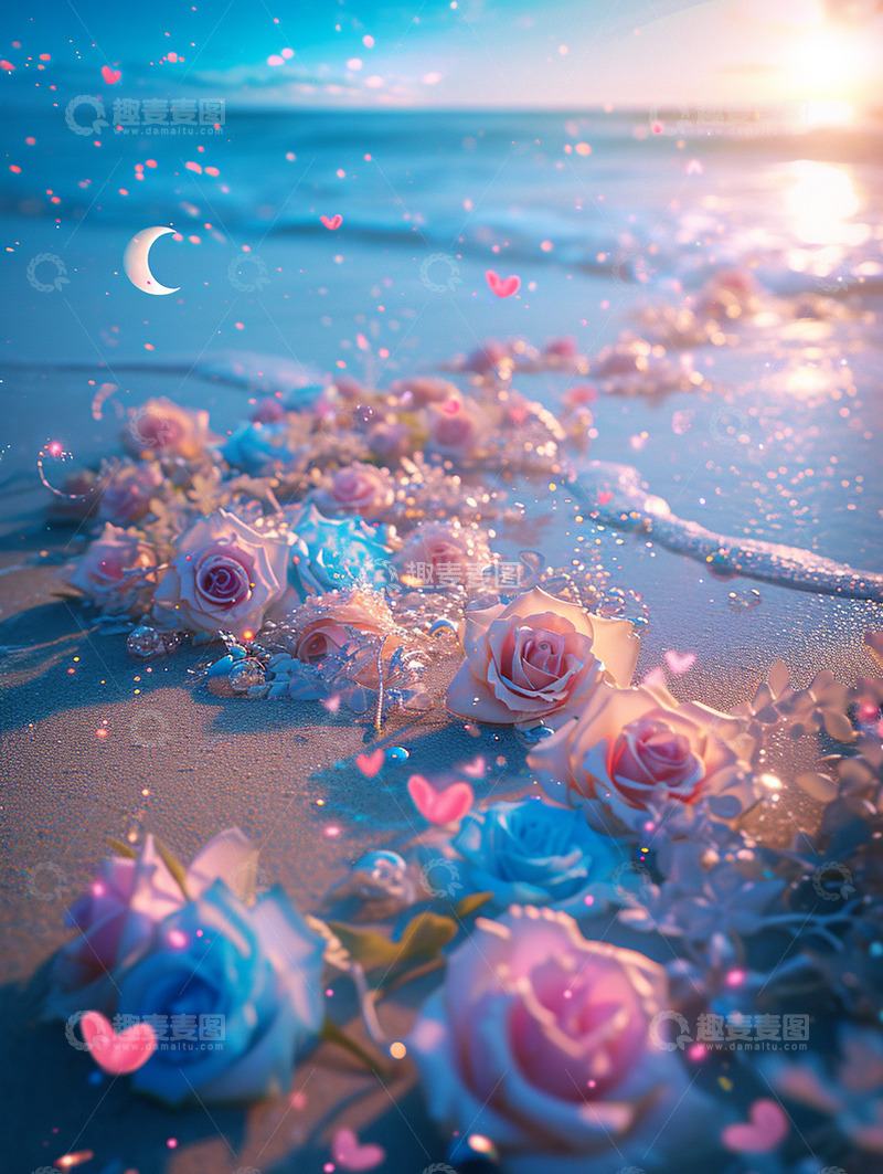 高清大图下载【趣麦麦图】阳光沙滩花朵背景