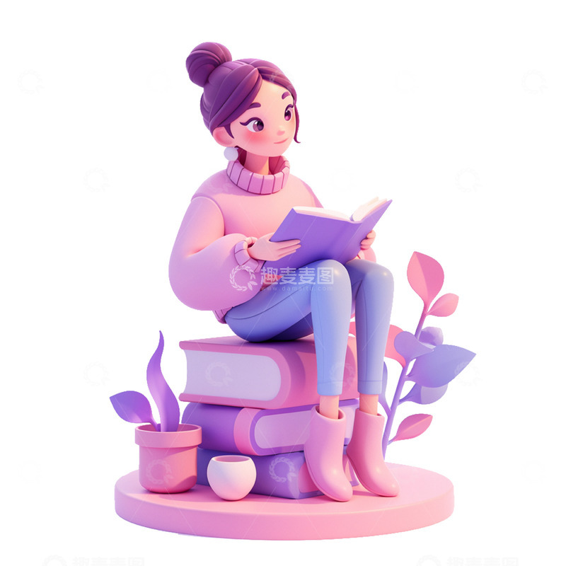 高清大图下载【趣麦麦图】3D粉色书本女孩