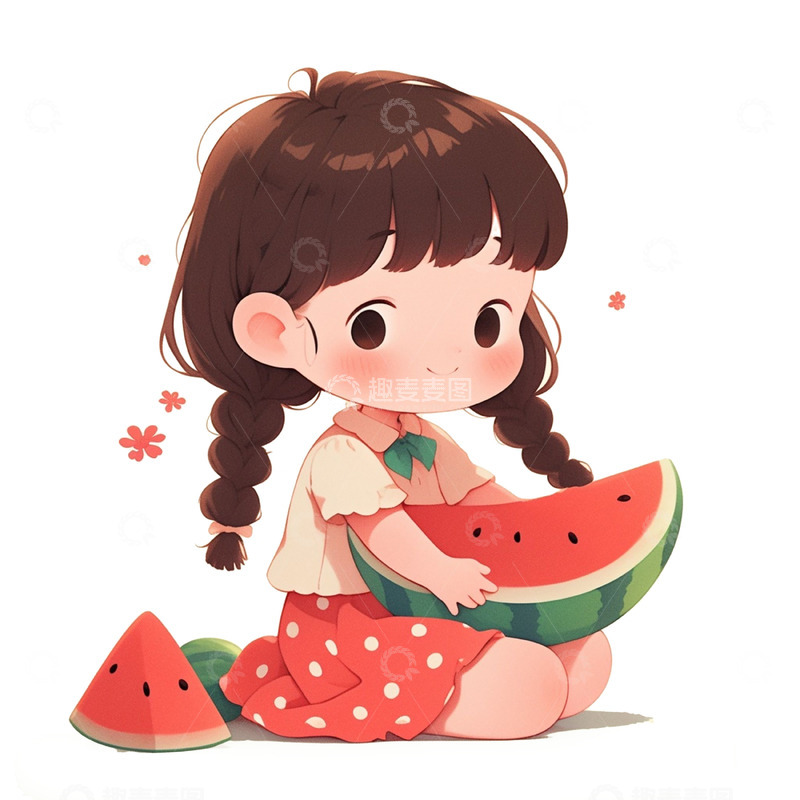 高清大图下载【趣麦麦图】卡通清凉西瓜双马尾女孩