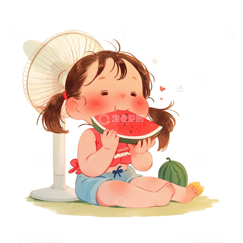 夏日风扇西瓜可爱女孩