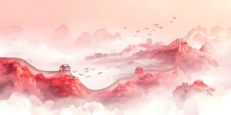 高清大图下载【趣麦麦图】建党节云雾长城背景