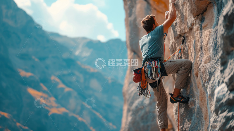 高清大图下载【趣麦麦图】男子在棕色岩层上攀爬