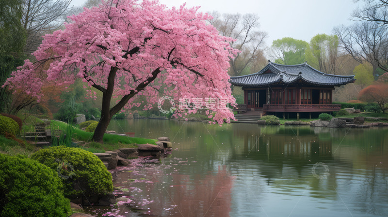 高清大图下载【趣麦麦图】春天公园里的凉亭