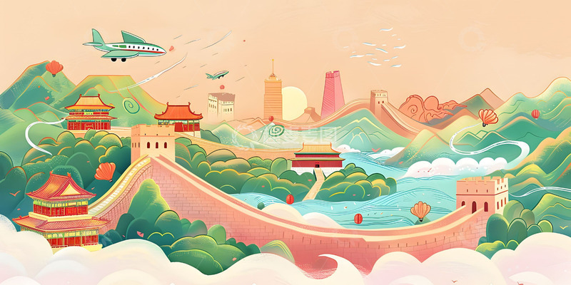 高清大图下载【趣麦麦图】建党节卡通城市建筑背景