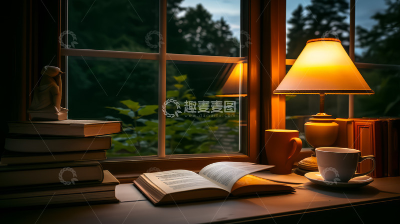 高清大图下载【趣麦麦图】窗台边看书写作