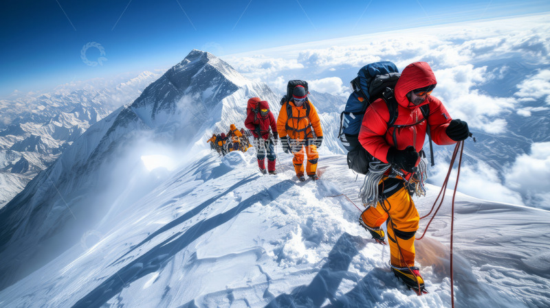 高清大图下载【趣麦麦图】登山者攀登雪峰摄影