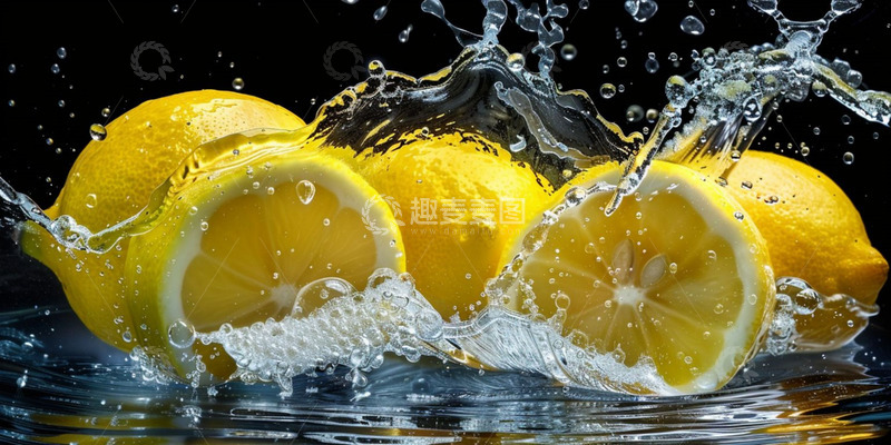 高清大图下载【趣麦麦图】柠檬实物入水黑色背景