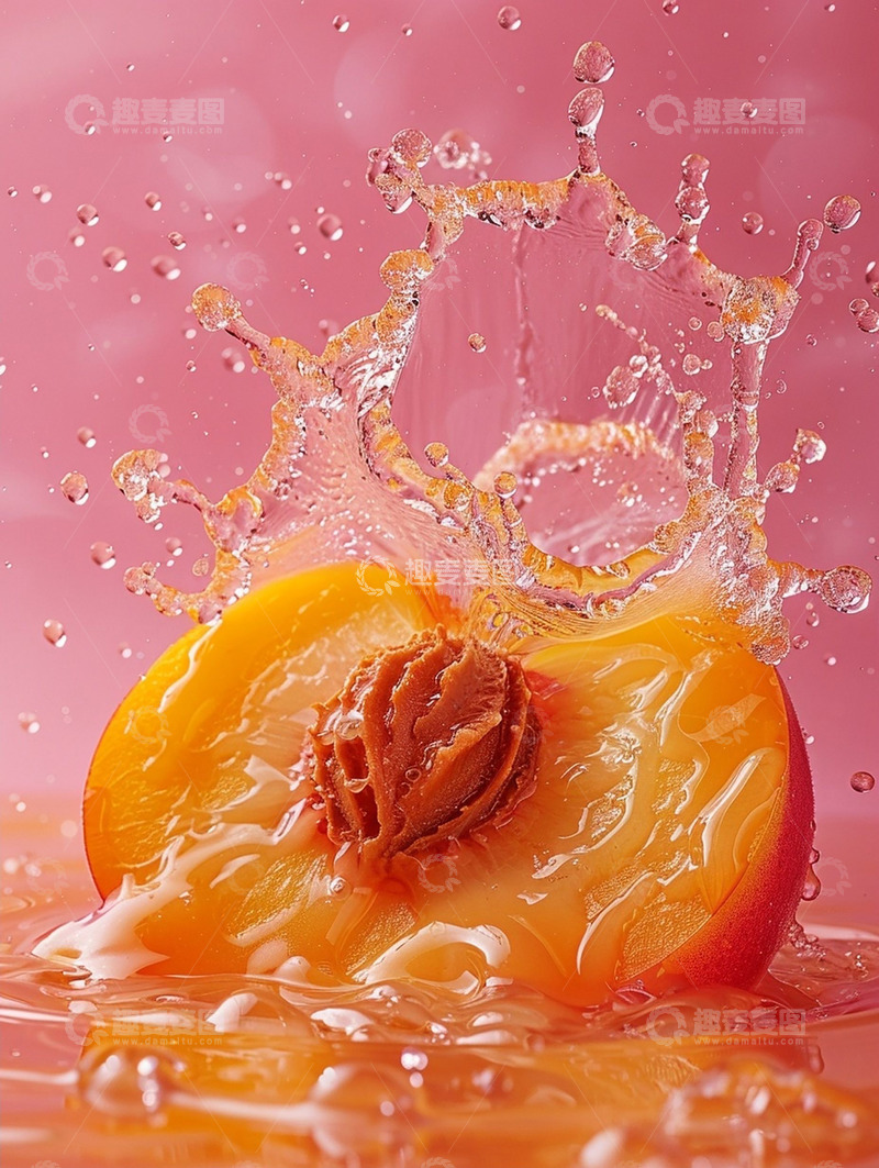 高清大图下载【趣麦麦图】夏天新鲜桃子实物粉色背景