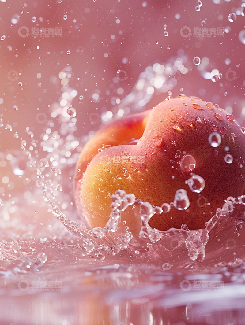 高清大图下载【趣麦麦图】夏天桃子水珠背景