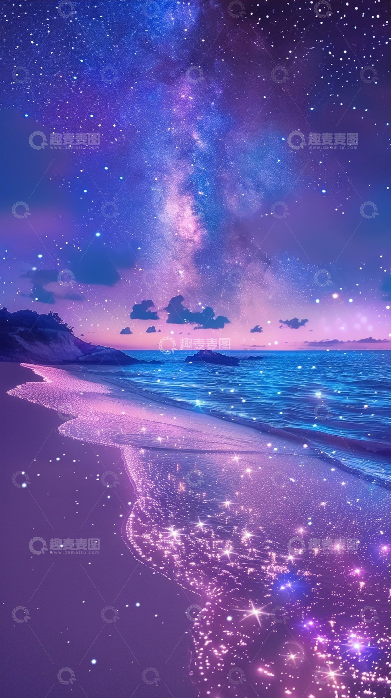 高清大图下载【趣麦麦图】夏天夜晚梦幻沙滩场景