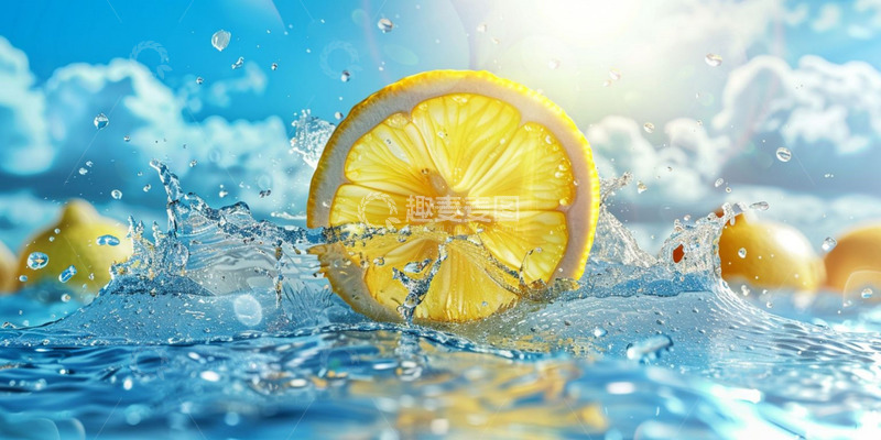 高清大图下载【趣麦麦图】蓝色清凉柠檬片背景