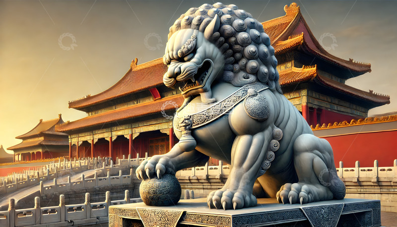 高清大图下载【趣麦麦图】故宫石狮雕像AI摄影背景图