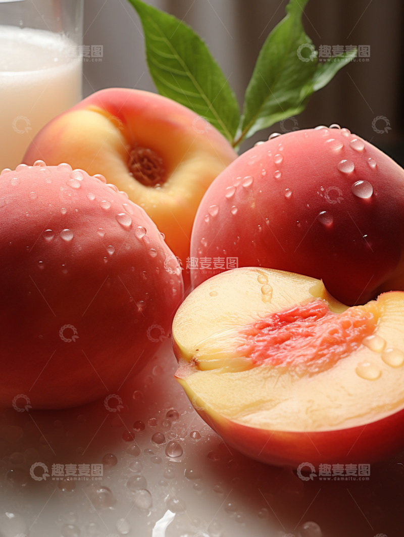高清大图下载【趣麦麦图】夏天水果桃子水珠背景