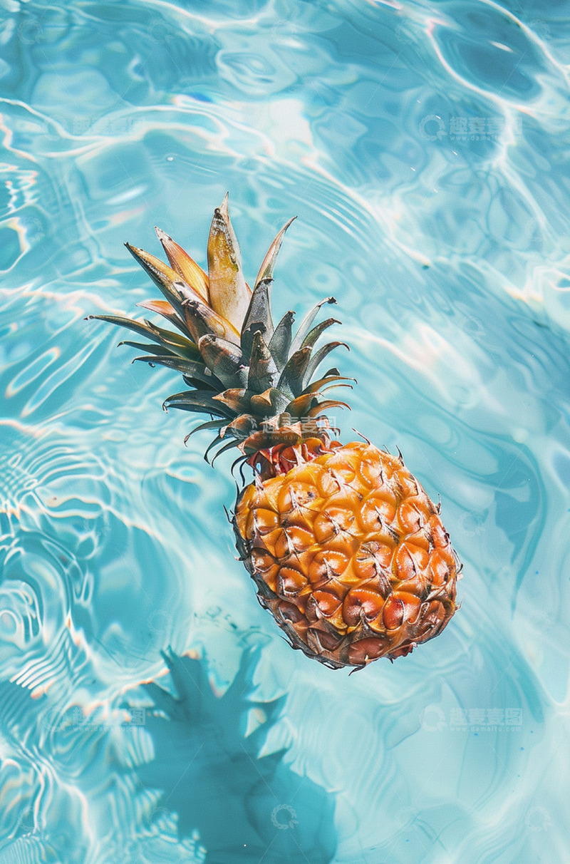 高清大图下载【趣麦麦图】蓝色水池水果菠萝背景
