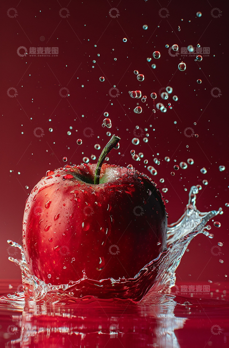 高清大图下载【趣麦麦图】新鲜红色苹果水花背景