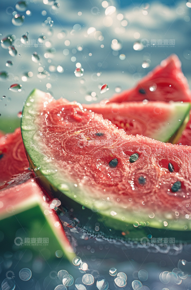 高清大图下载【趣麦麦图】夏天新鲜西瓜水珠背景