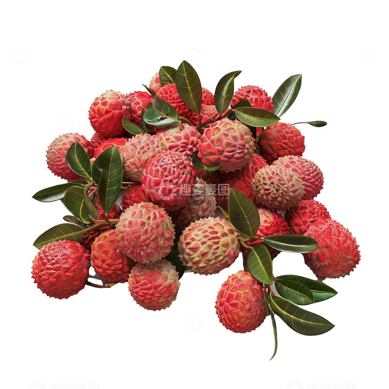 高清大图下载【趣麦麦图】夏天新鲜绿叶荔枝