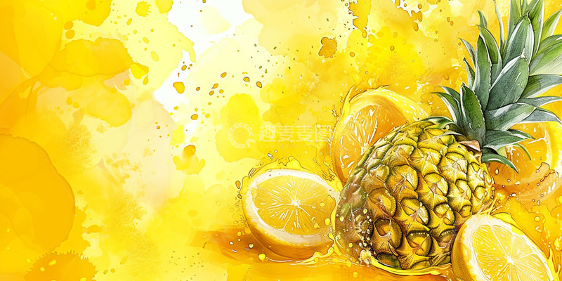 高清大图下载【趣麦麦图】黄色水彩菠萝背景