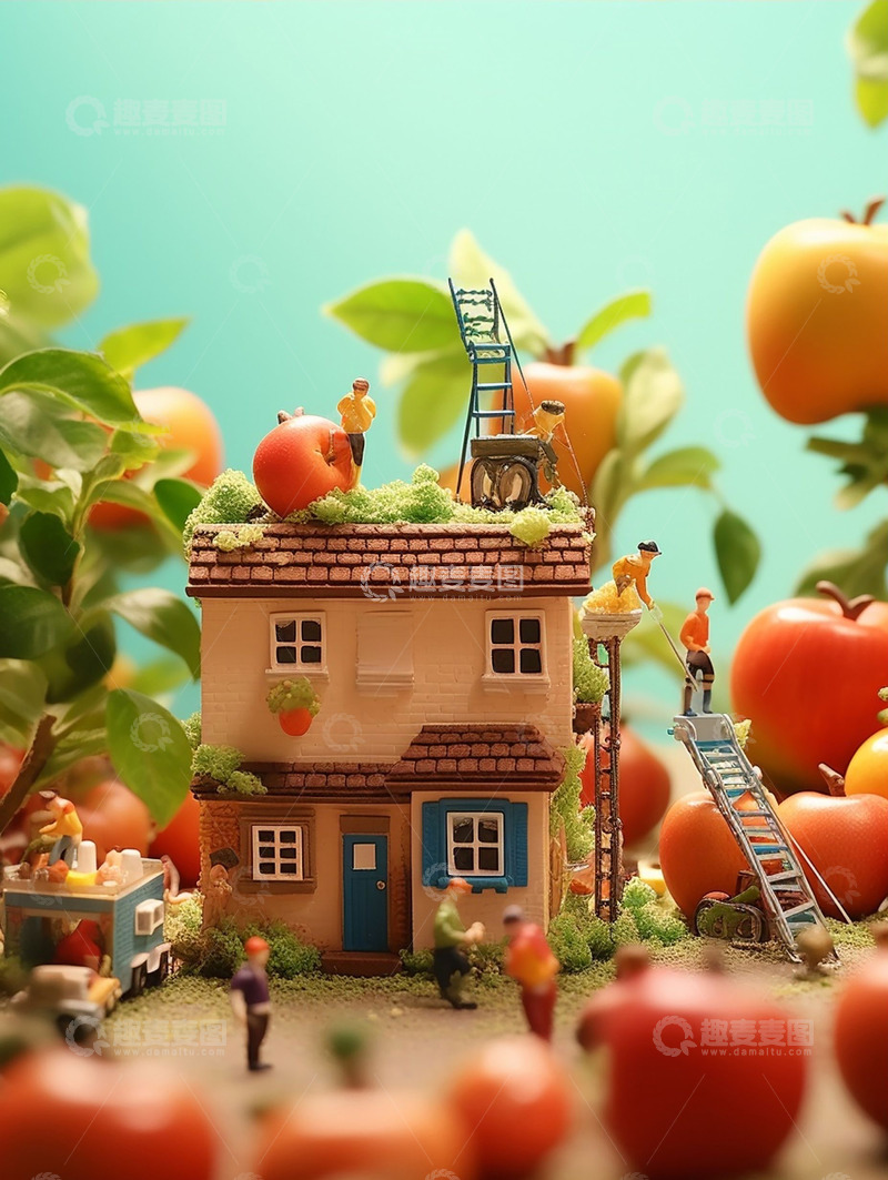 高清大图下载【趣麦麦图】创意微缩水果世界背景